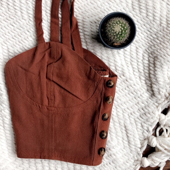 Forever 21 Linen Crop Top in Brown - Picture 2 of 8